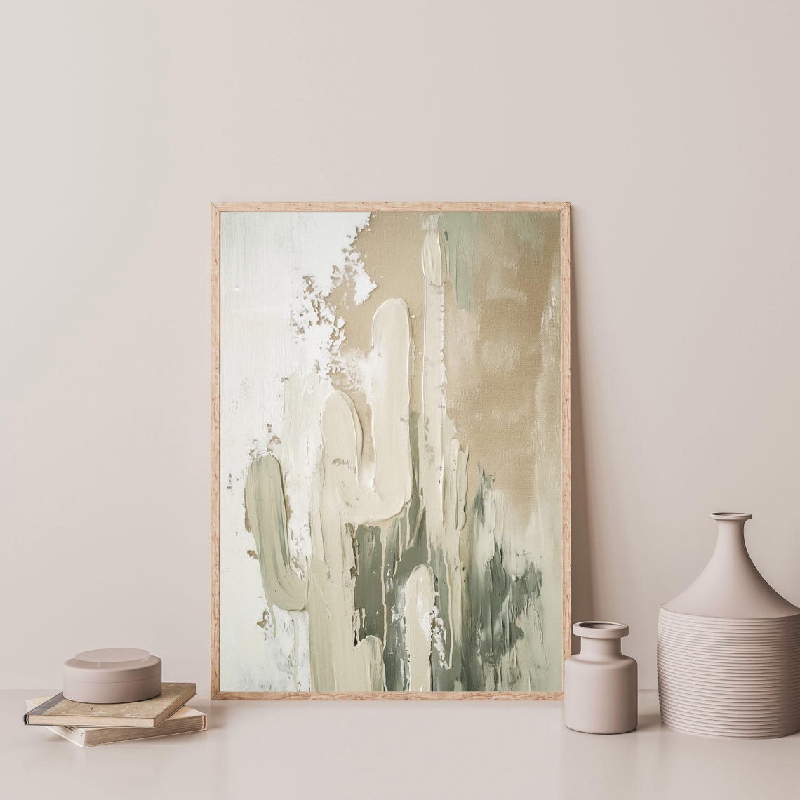 Abstract Neutral Cactus Beige Sage Textured Desert Botanical Poster - Image 3