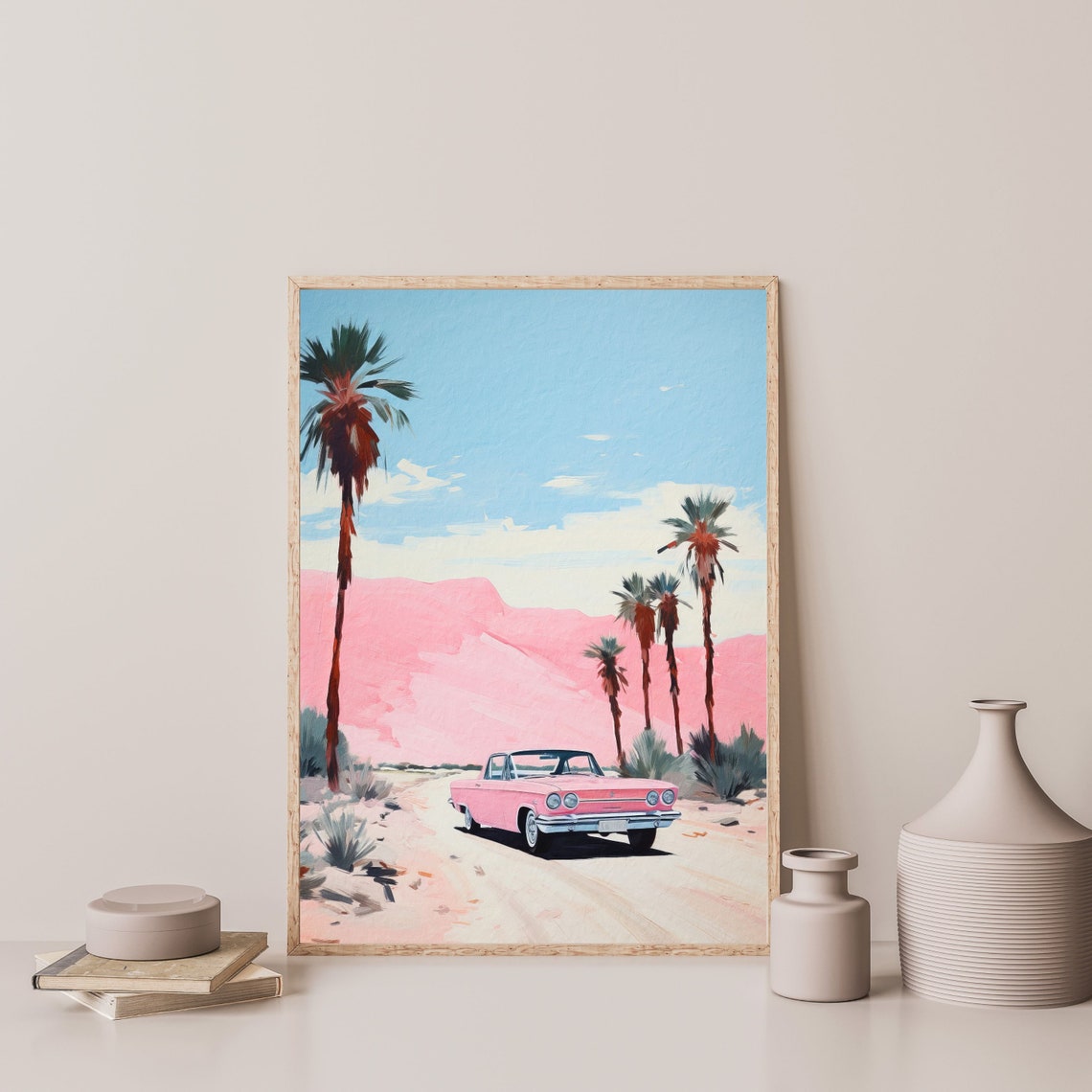 Pink Desert Painting Retro Western Wall Art Minimal Eclectic Boho Home Decor Vintage Poster P 362 - Image 3