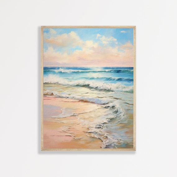 Coastal Waves Retro Seascape Art Print, Vintage Beach