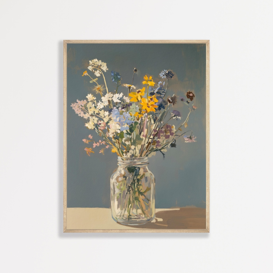 Wildflower Bouquet Glass Mason Jar Vintage Floral Still Life Poster