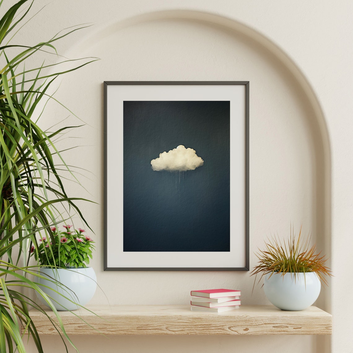 Lone White Cloud on a Dark Moody Sky Minimalist Abstract Wall Art - Image 2