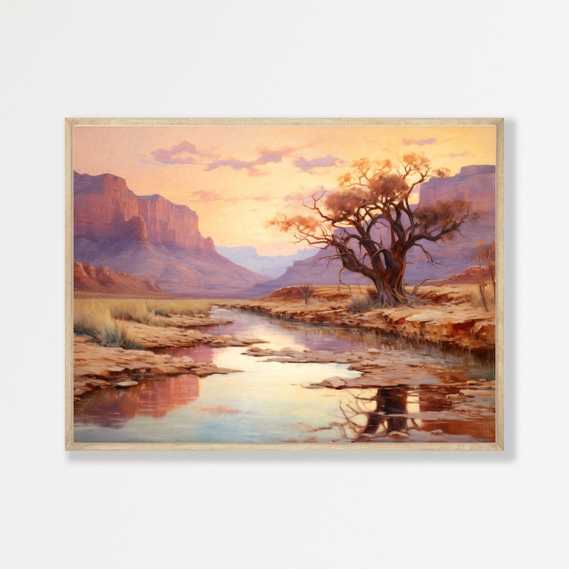 Retro Desert Landscape Art Print, Vintage Painting