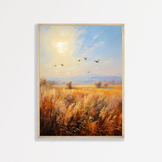 Retro Wheat Field Country Landscape Art Print
