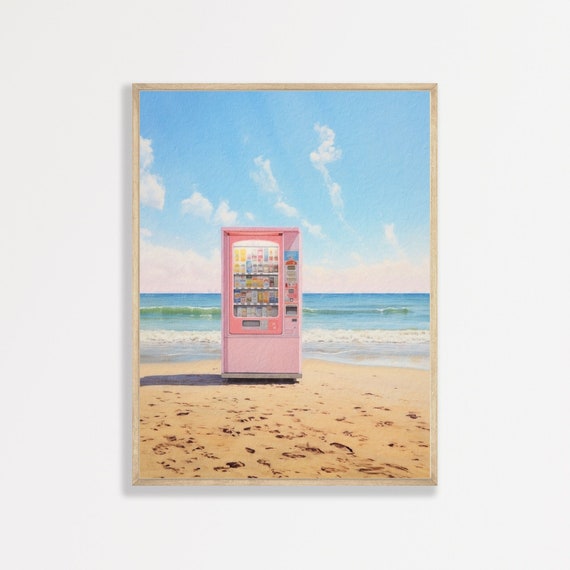 Retro Beach Print, Pink Preppy Bedroom Art Print