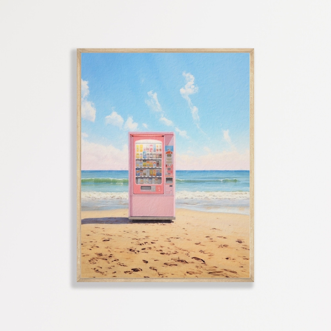 Retro Beach Print, Pink Preppy Bedroom Art Print
