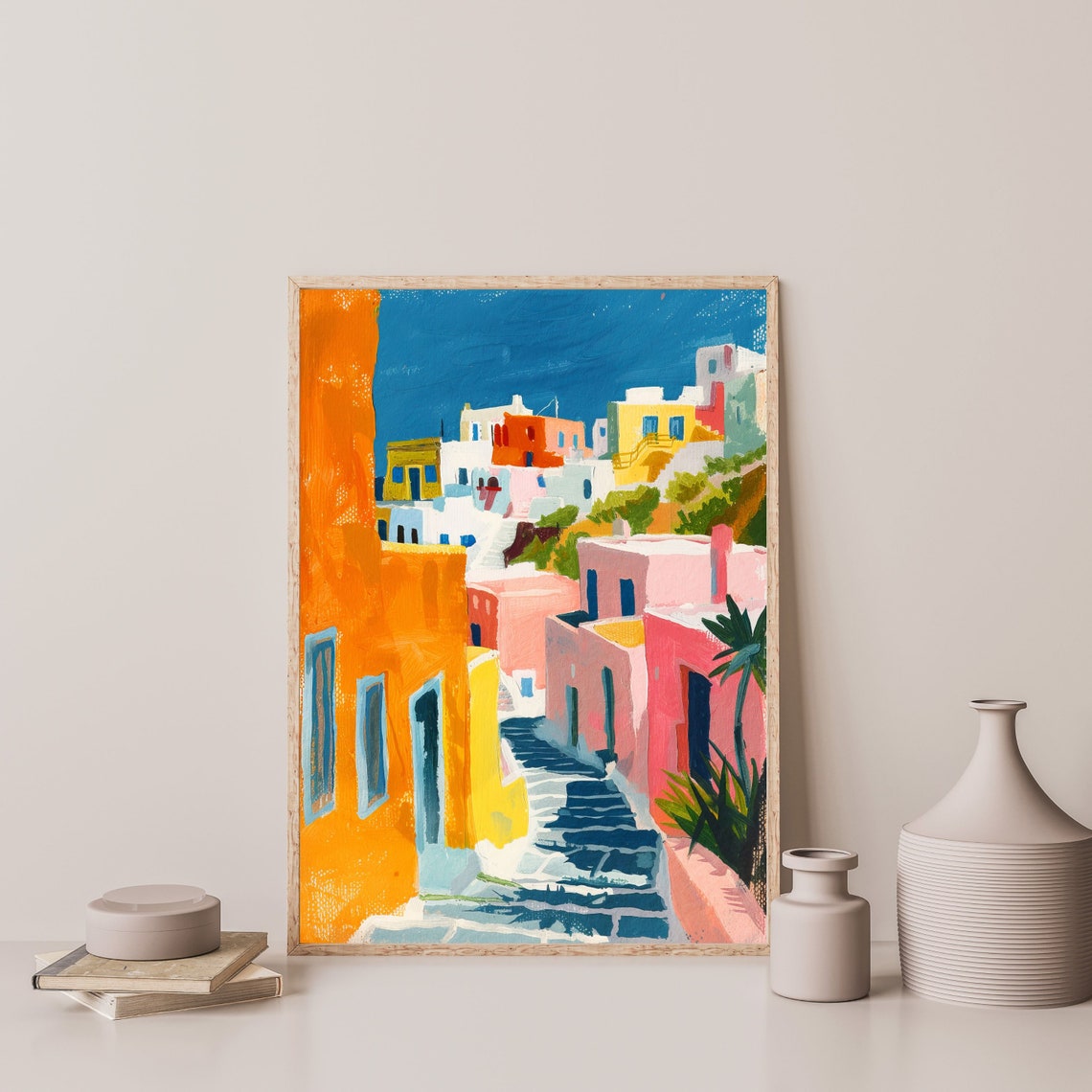 Mykonos Greece Colorful Alley Steps Blue Sky Summer Travel Poster - Image 3