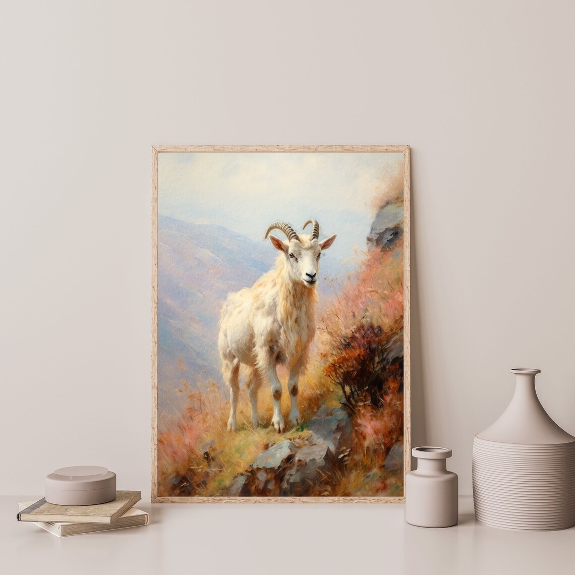 Mountain Goat Retro Kids Bedroom Animal Art Print - Image 3