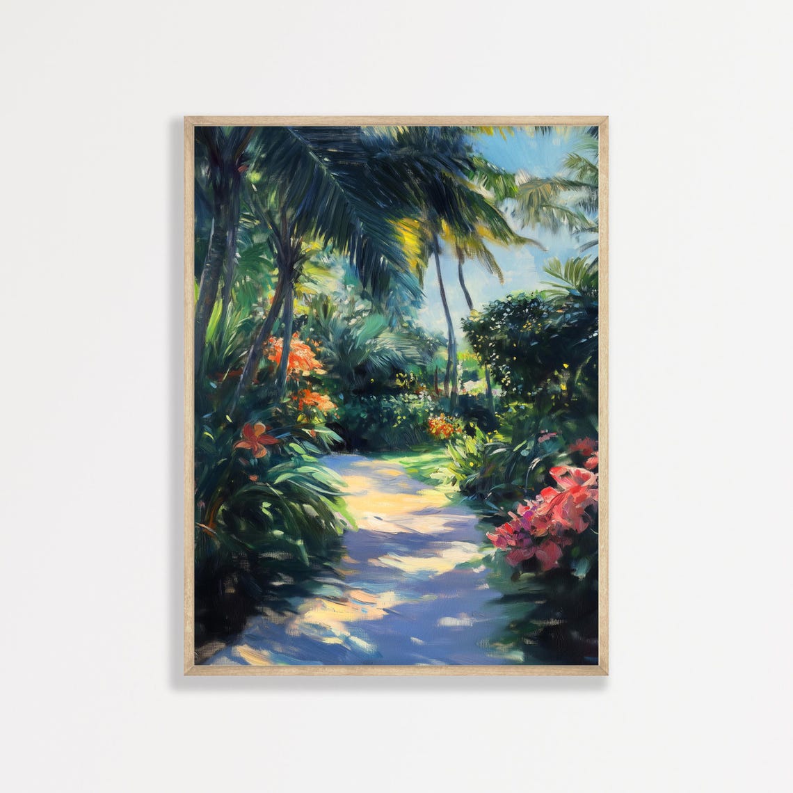 Tropical Jungle Path Palm Trees Lush Garden Sunlight Travel Poster