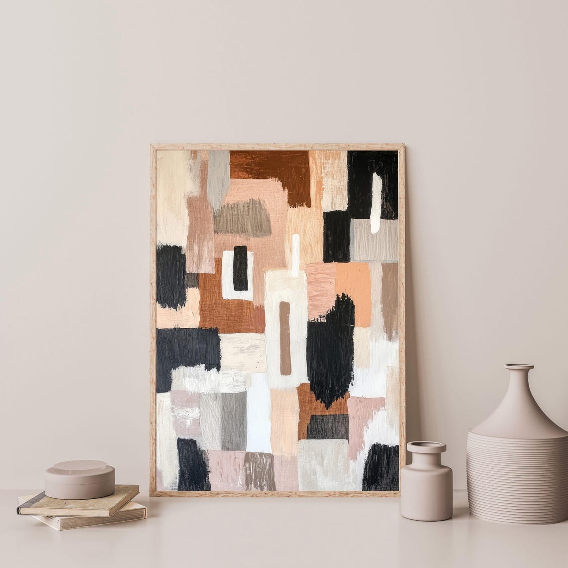 Neutral Abstract Geometric Shapes Black Rust Beige Modern Art Print - Image 3