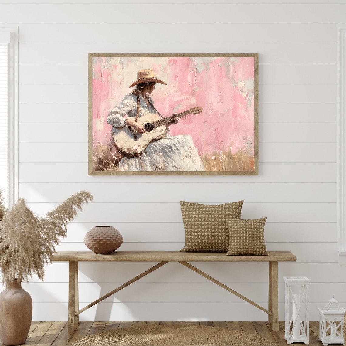 Cowgirl Guitar Painting Retro Girly Aesthetic Wall Art Minimal Farmhouse Country Decor Vintage Pastel Artwork P 513 - Image 3