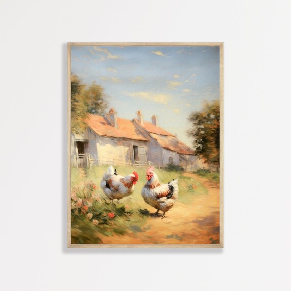 Retro Chickens Country Farmhouse Wall Art Print