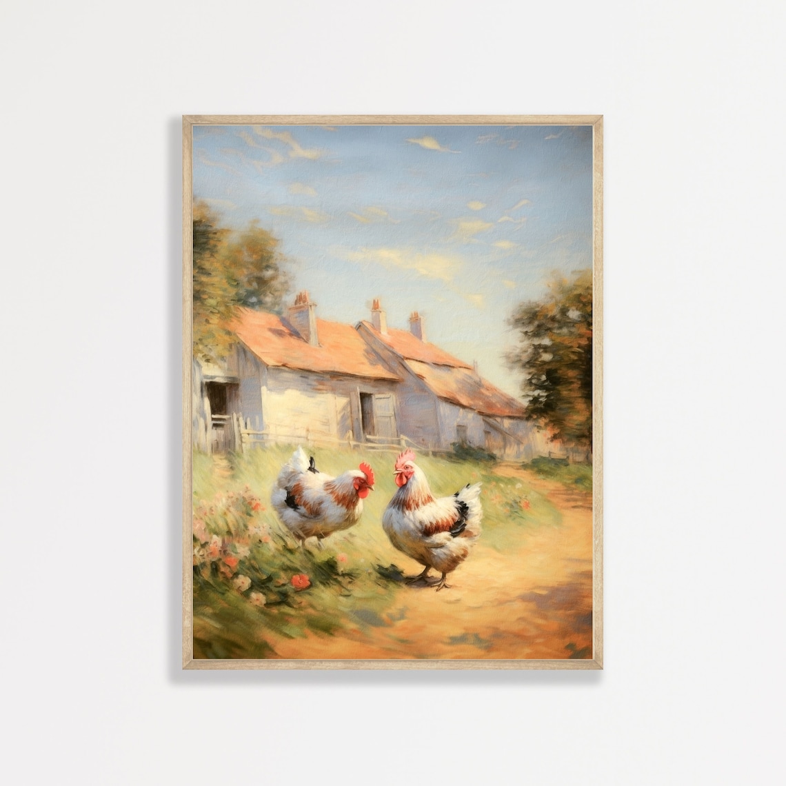 Retro Chickens Country Farmhouse Wall Art Print
