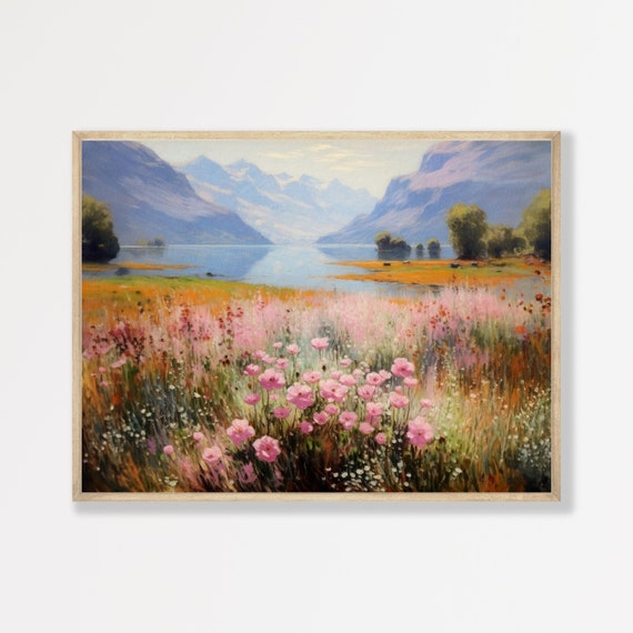 Spring Mountains Landscape Art Print, Lake House Decor