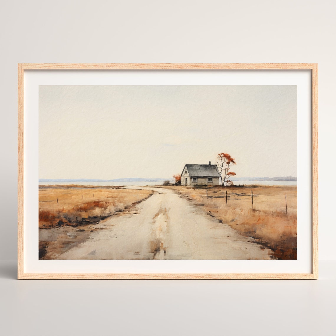 Minimal Countryside Print Vintage Landscape Oil Painting Neutral Tone Farmhouse Wall Decor P 748 - Image 2