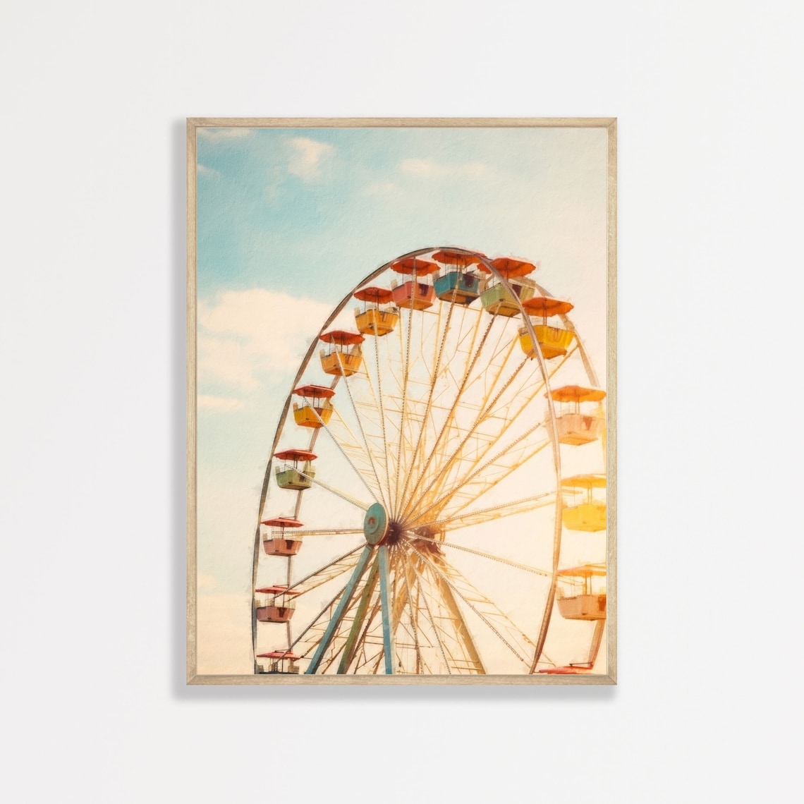 Retro Ferris Wheel, Pastel Oil Painting Art Print
