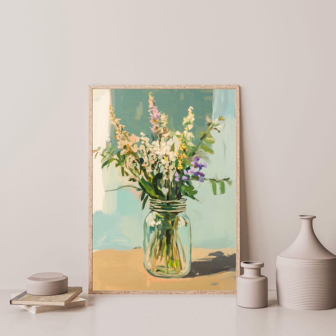 Wildflowers Glass Jar Soft Teal Vintage Floral Still Life Poster - Image 3