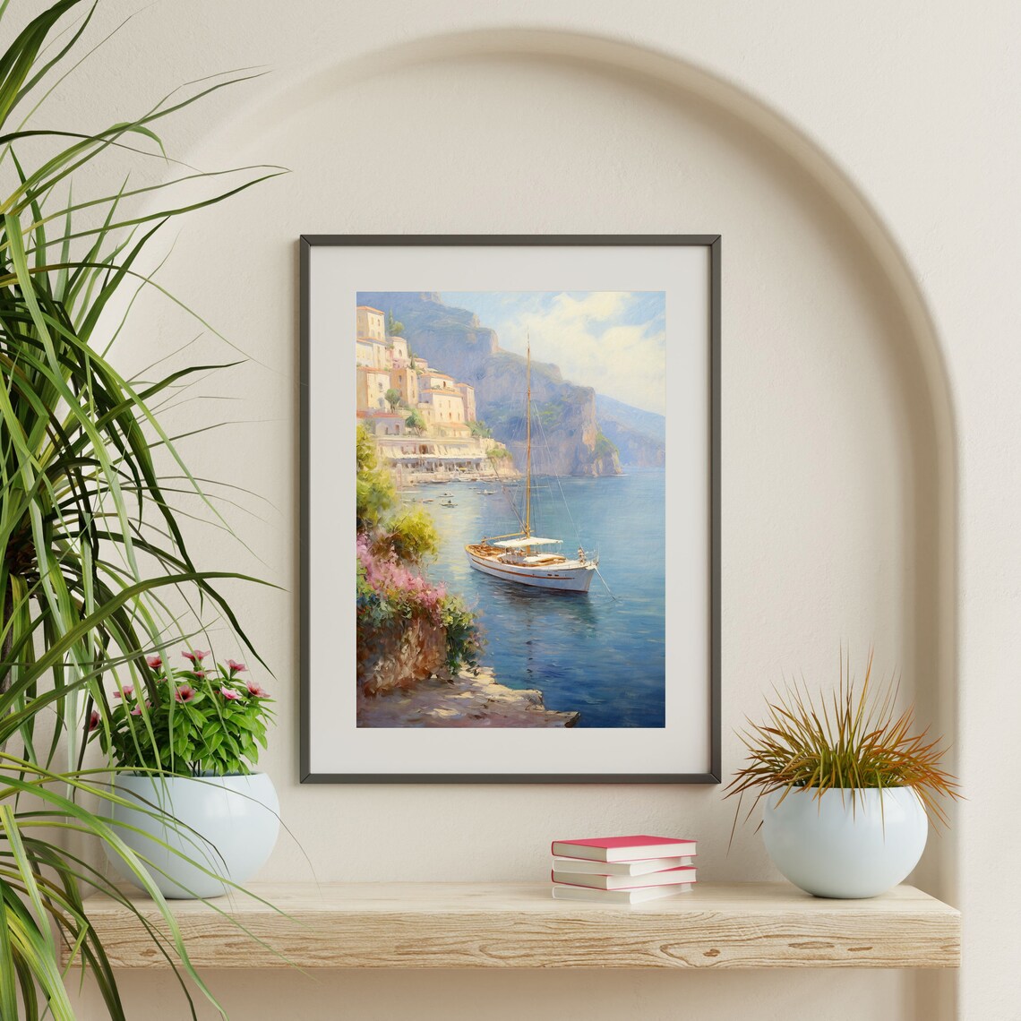 Amalfi Sailboat, Vintage Italy Coastal Landscape Art Print - Image 2