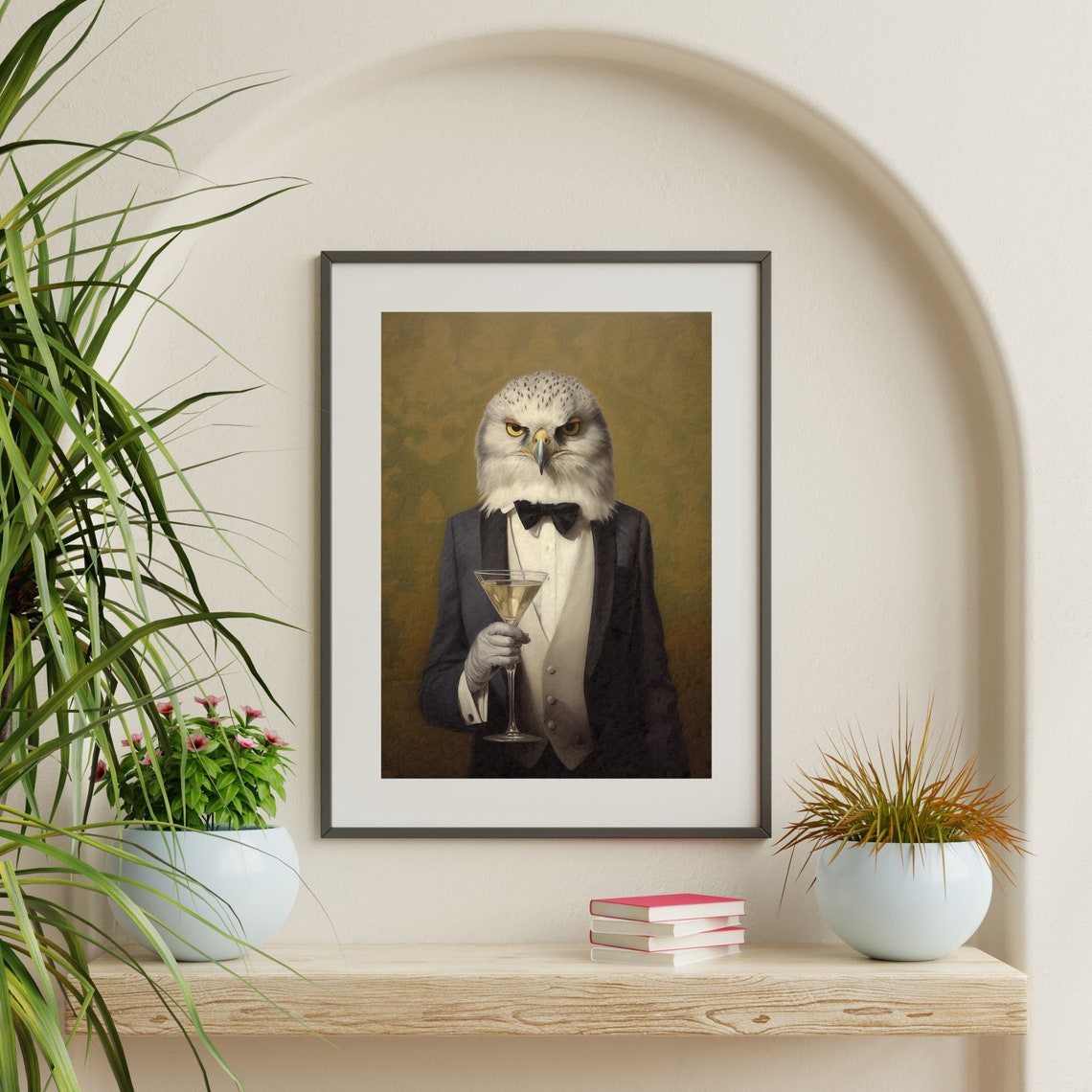 White Eagle in a Tuxedo Holding a Martini Vintage Bar Cart Wall Art - Image 2