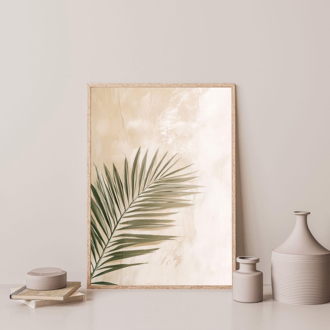 Palm Frond Neutral Minimalist Botanical Tropical Coastal Art Print - Image 3