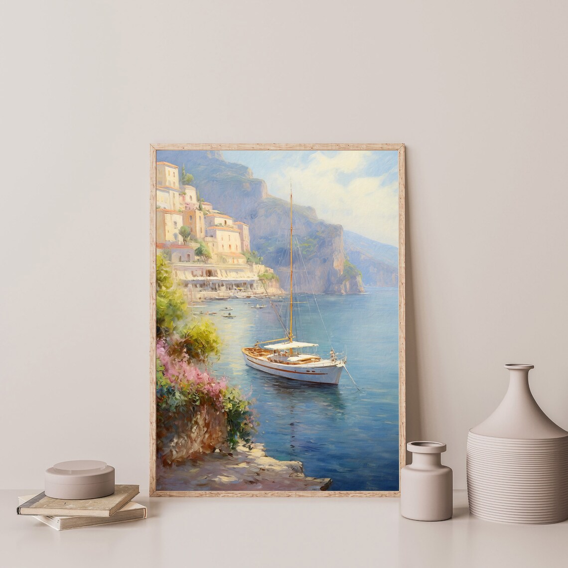 Amalfi Sailboat, Vintage Italy Coastal Landscape Art Print - Image 3
