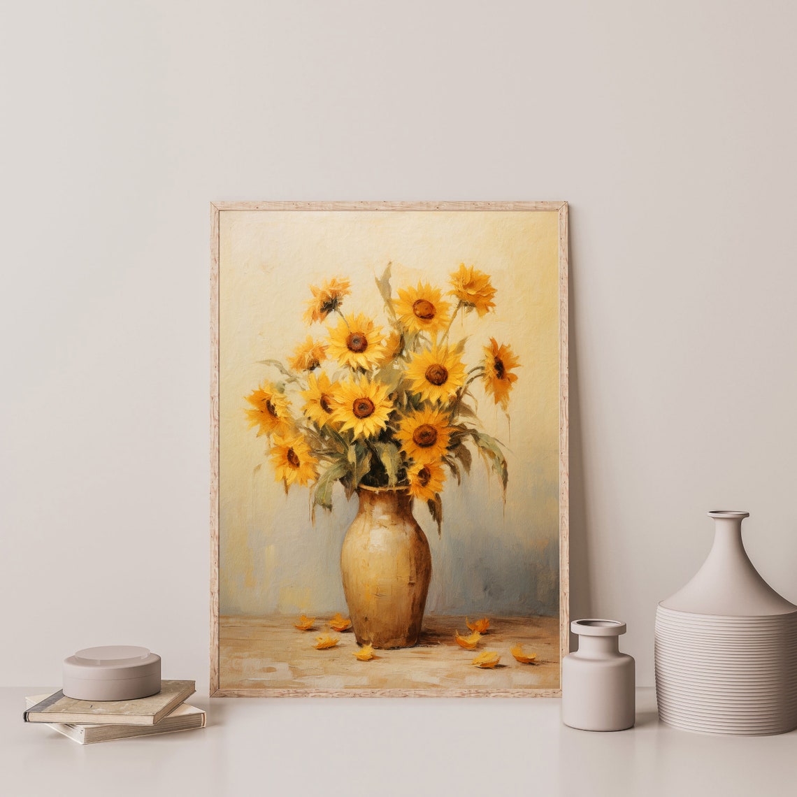 Sunflowers Clay Vase Rustic Still Life Vintage Floral Painting Poster - Image 3