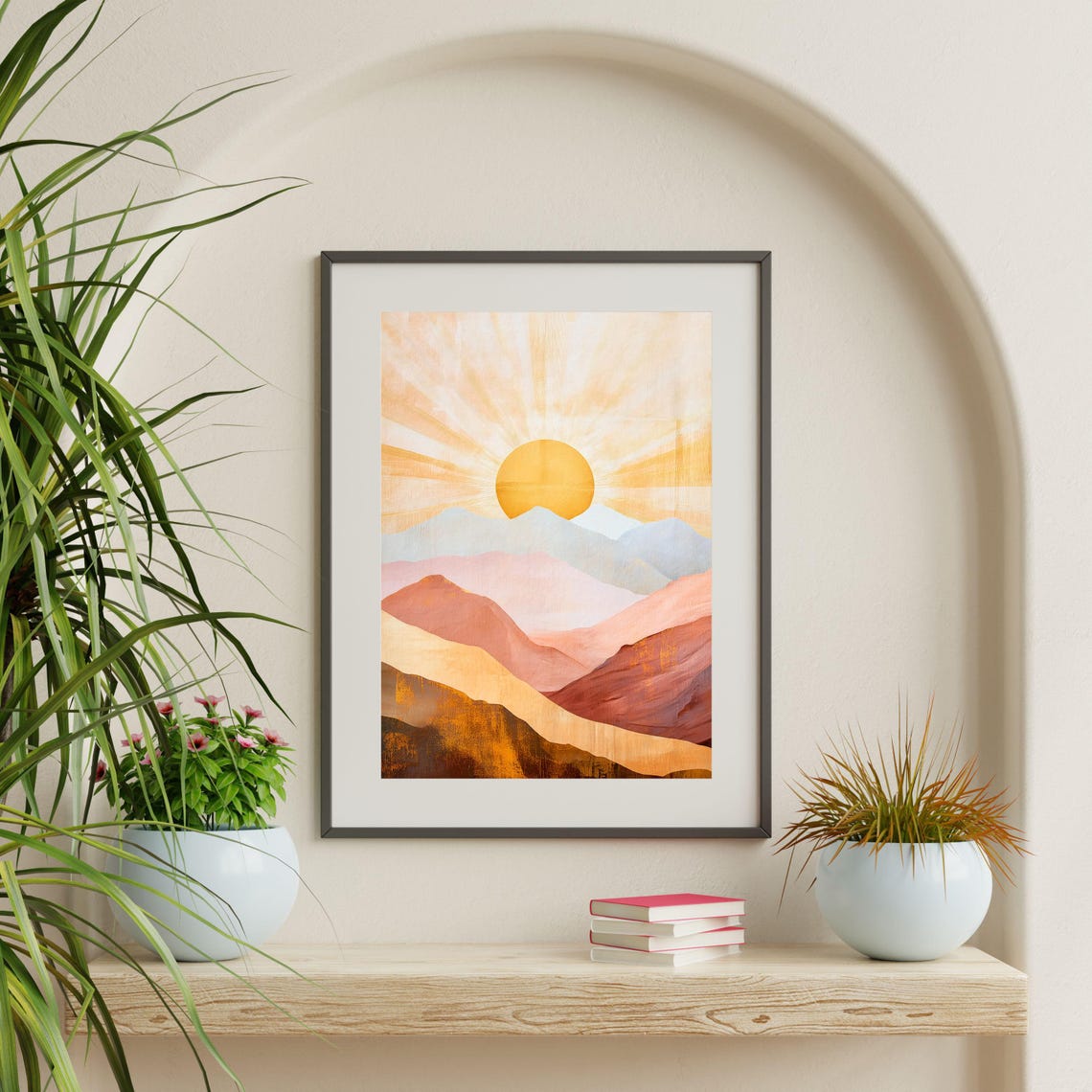 Mountain Sun Painting Modern Eclectic Boho Wall Art Abstract Landscape Print Retro Apartment Dorm Home Decor 1045 - Image 2