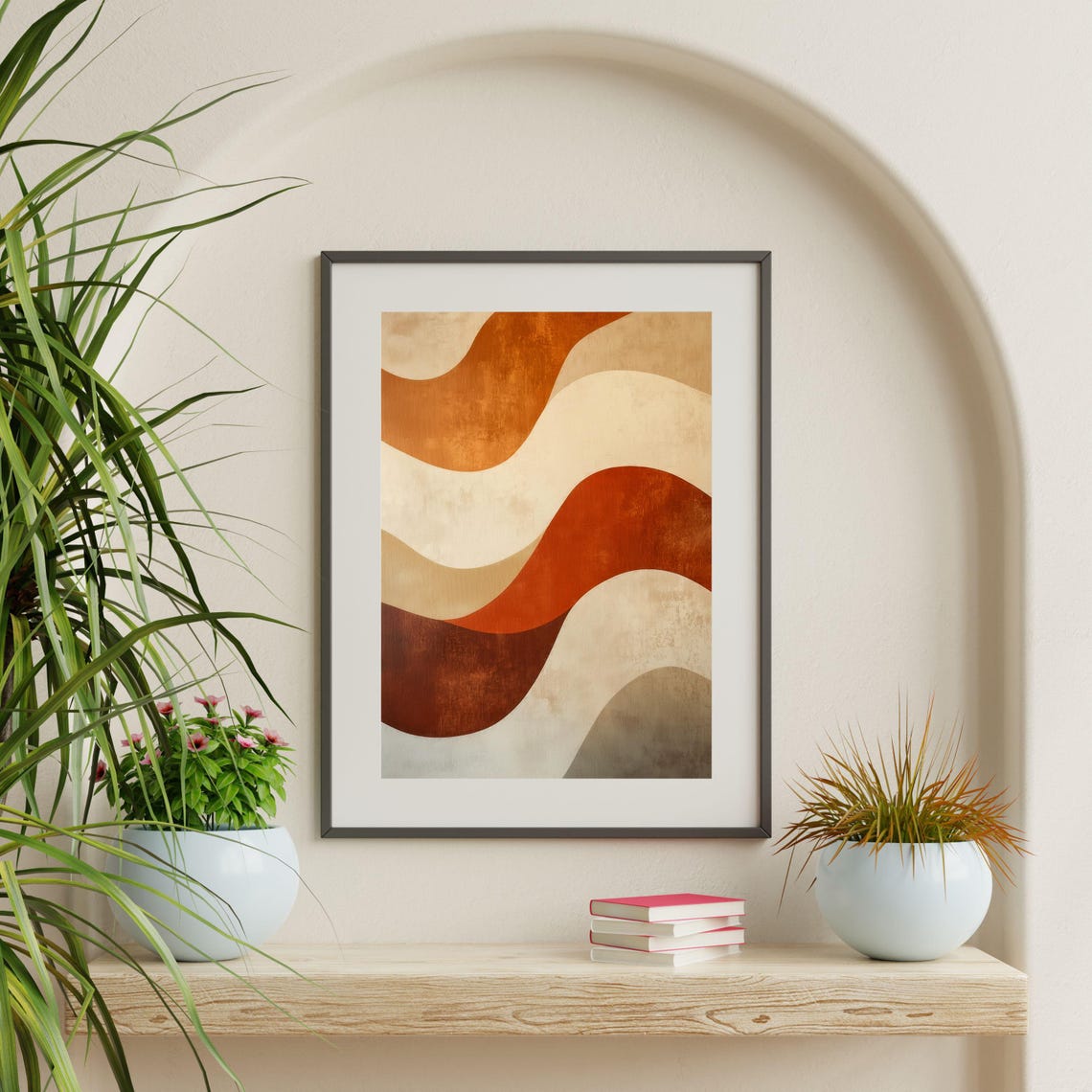 Terracotta Abstract Waves Rust Orange Beige Flowing Modern Poster - Image 2