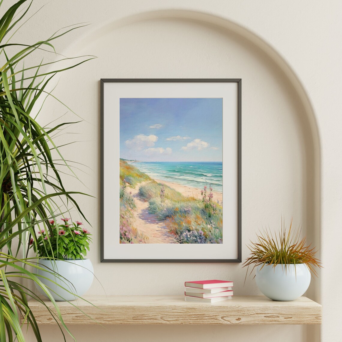 Retro Beach Landscape, Pastel Coastal Art Print - Image 2