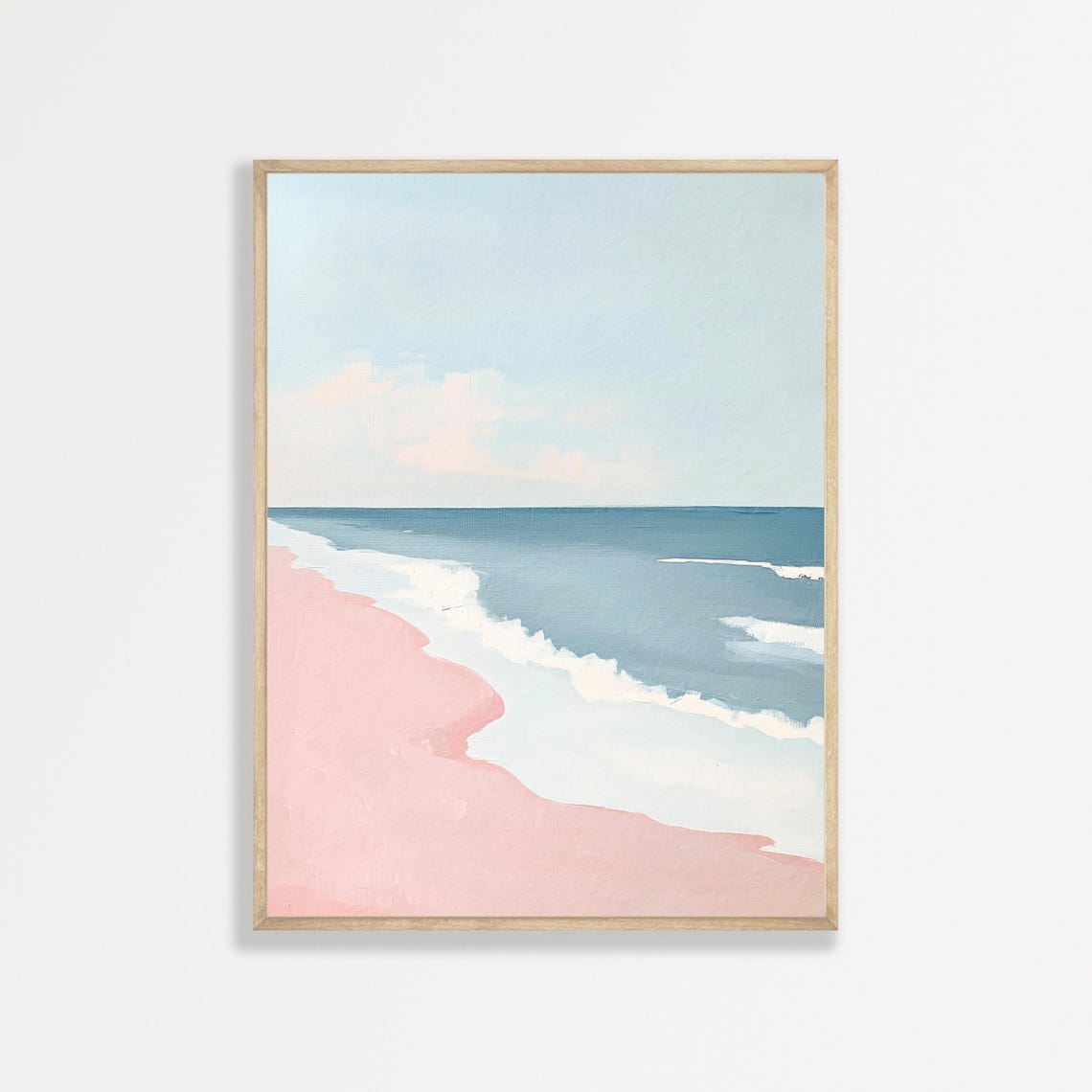 Pink Sand Beach Minimal Pastel Coast Ocean Waves Travel Poster
