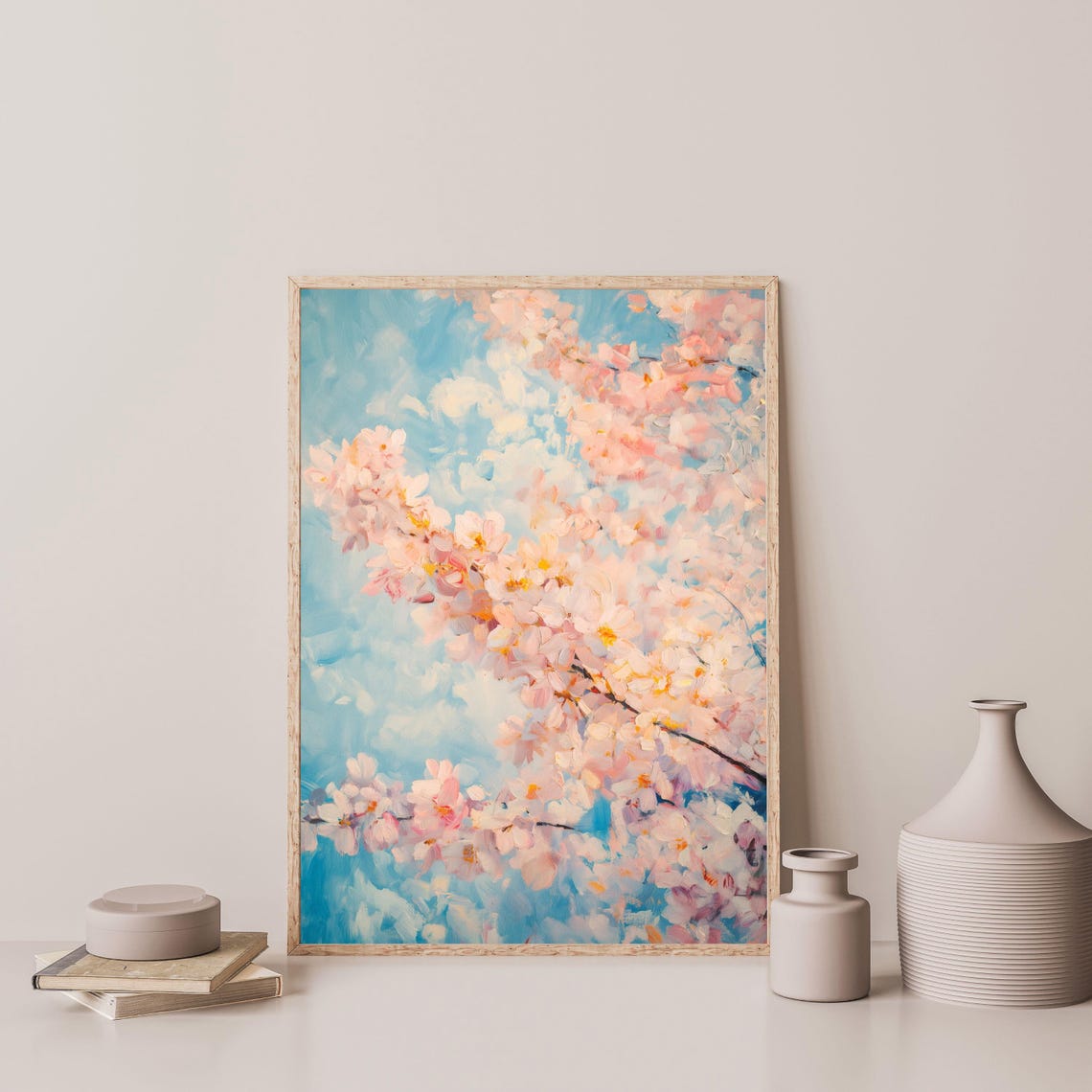 Cherry Blossoms Bright Blue Sky Spring Bloom Floral Painting Poster