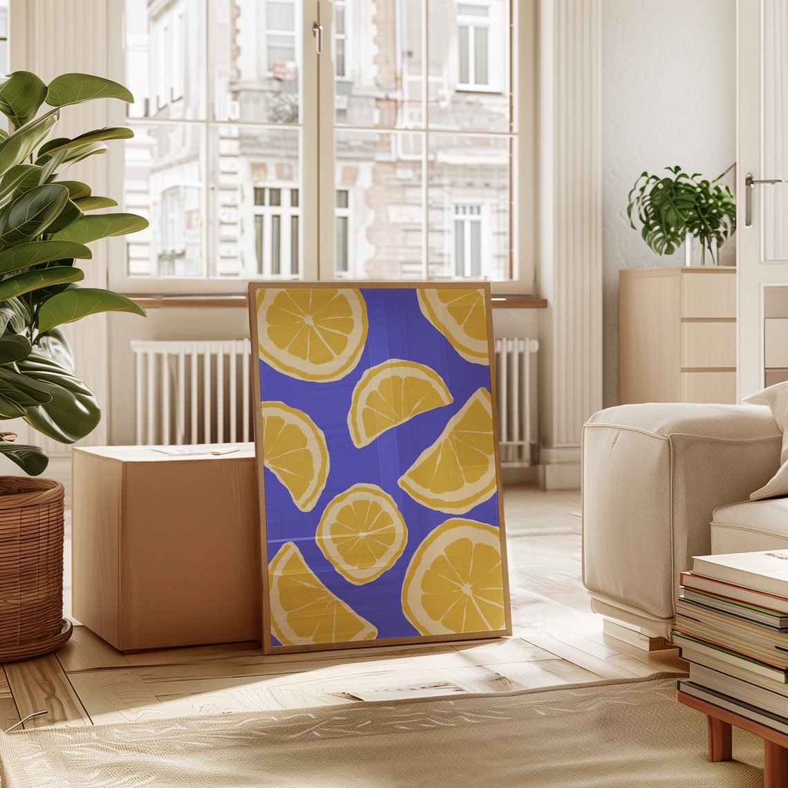 Lemon Slices Bold Blue Background Citrus Fruit Pattern Art Poster - Image 7
