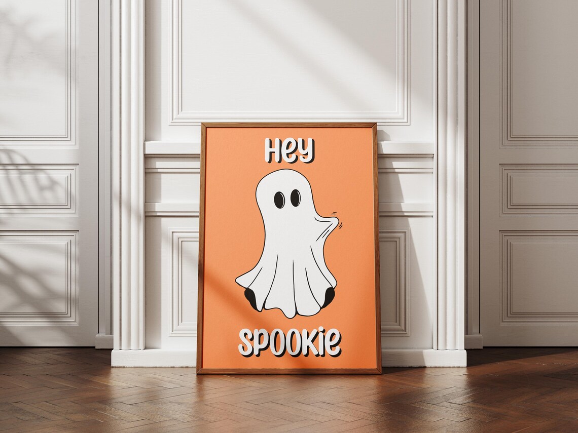Hey Spookie Cute Ghost Orange Halloween Fun Spooky Season Poster - Image 3