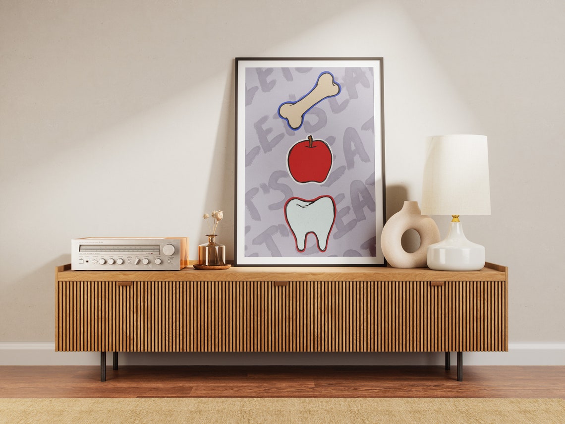 Bon Appetit Print Bone Apple Teeth Print Lets Eat Print Funny Print Trendy Kitchen Print Kitchen Print Kitchen Wall Art Vintage Art - Image 3