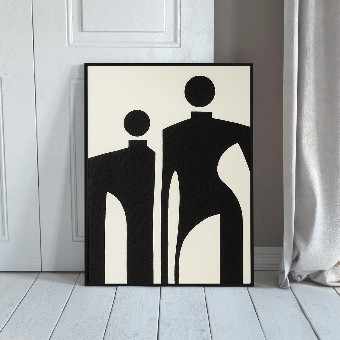 Abstract Black And White Couple Modern Minimalist Line Art Poster