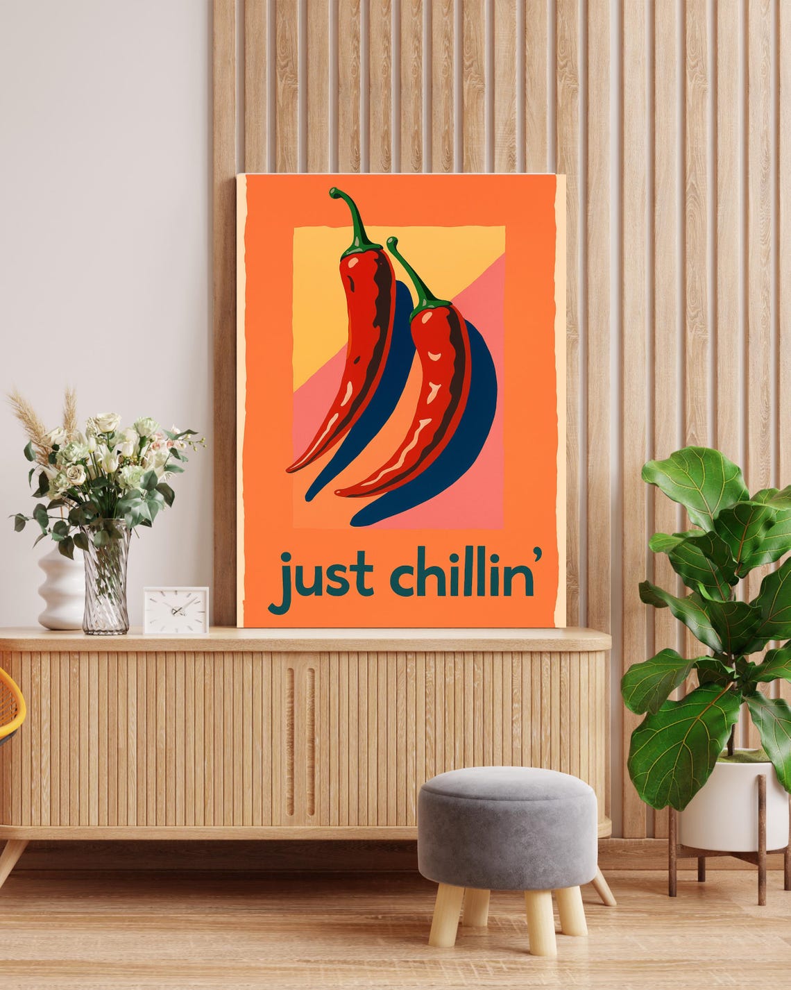 Just Chillin Red Chili Pepper Retro Pop Kitchen Pun Decor Poster