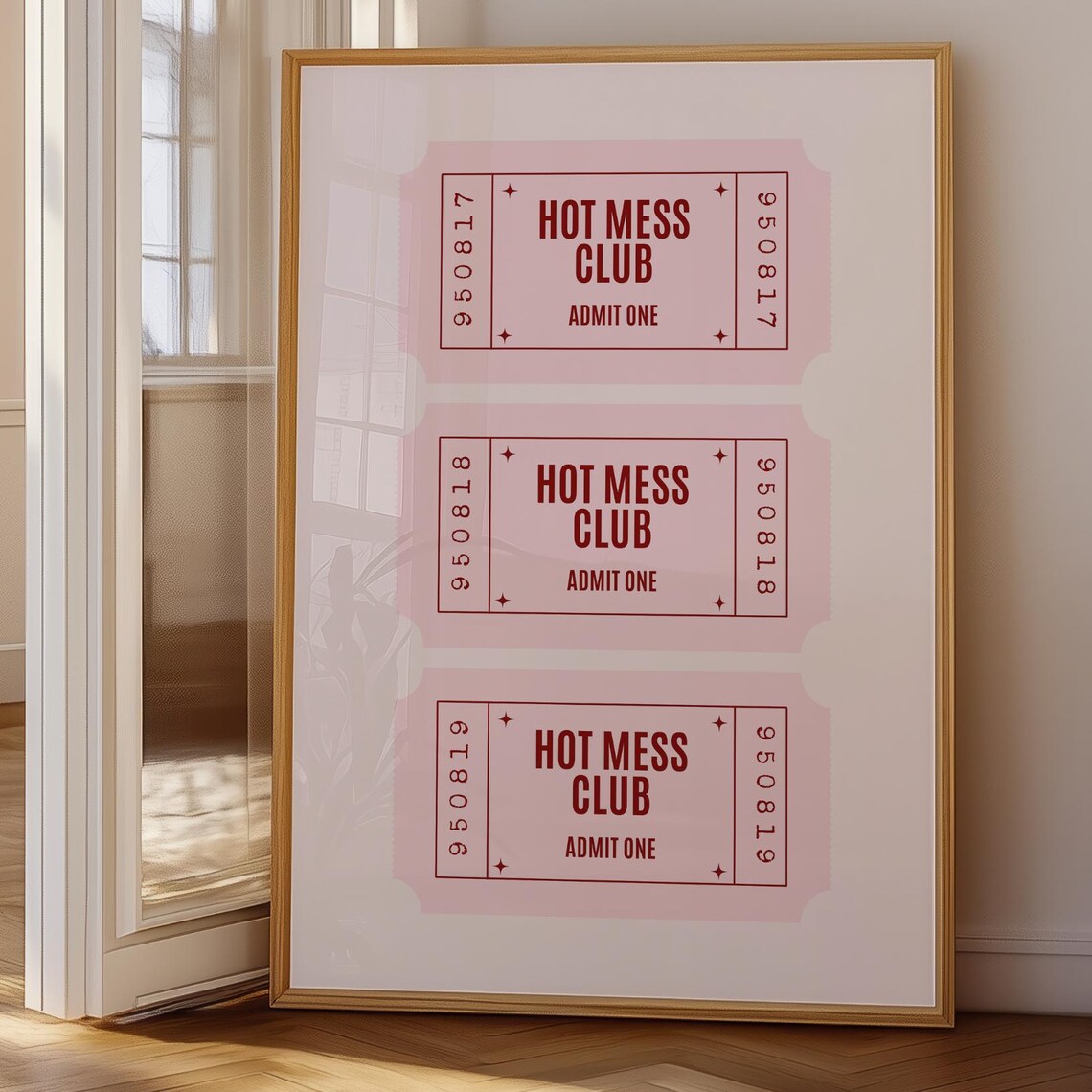 Hot Mess Club Ticket Stub Poster Pink Admit One Girly Bedroom Wall Decor