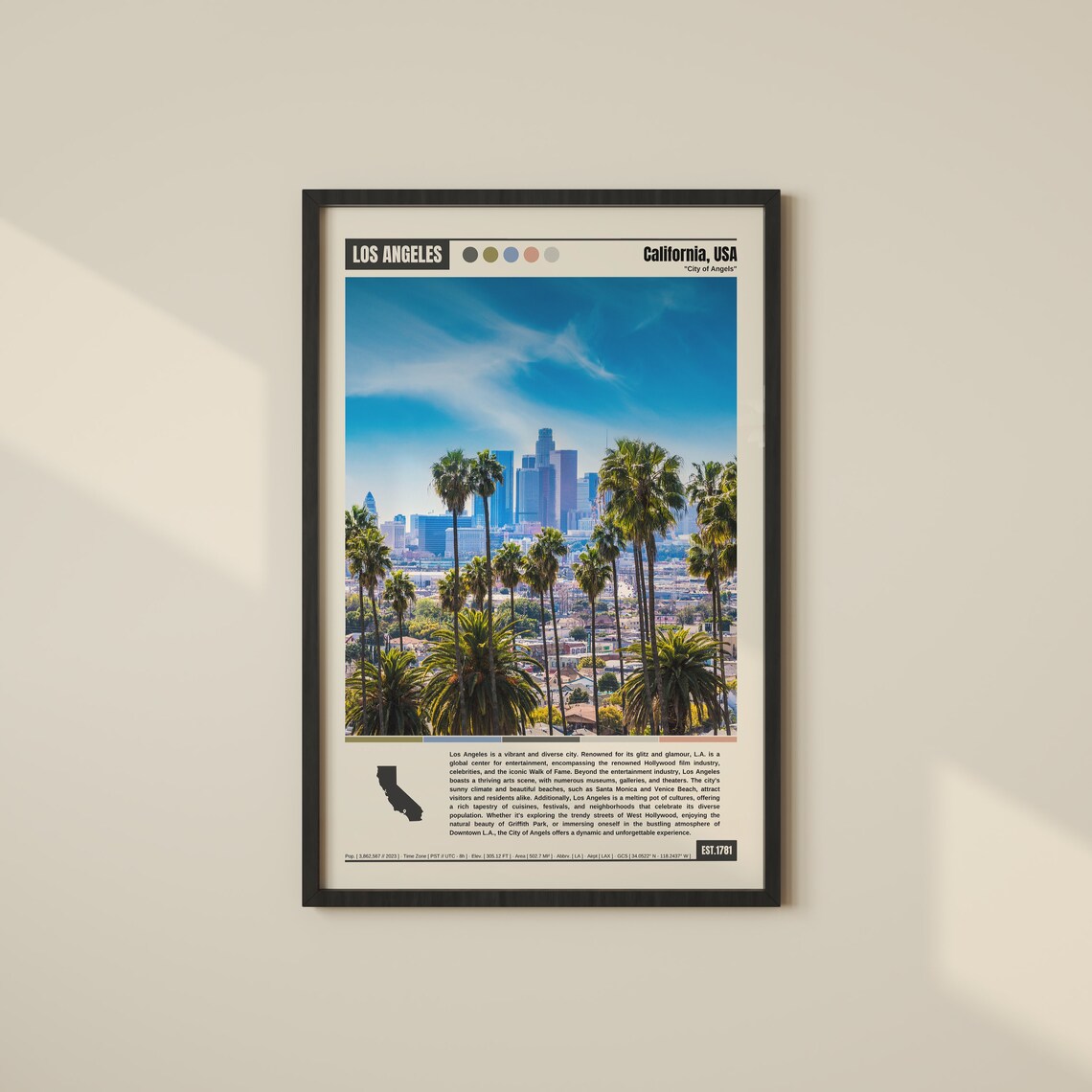 Los Angeles Travel Poster, Map Wall Art Print