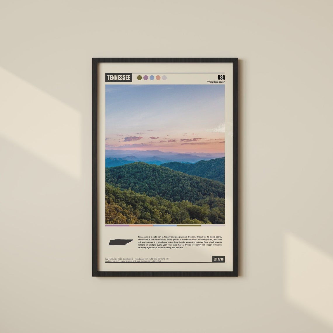 Tennessee Volunteer State Smoky Mountains Layered Sunset Poster