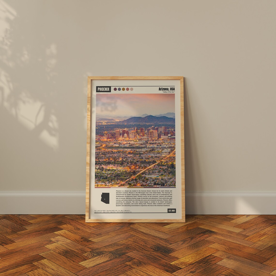 Phoenix Arizona Valley of the Sun Desert City Dusk View Poster - Image 3
