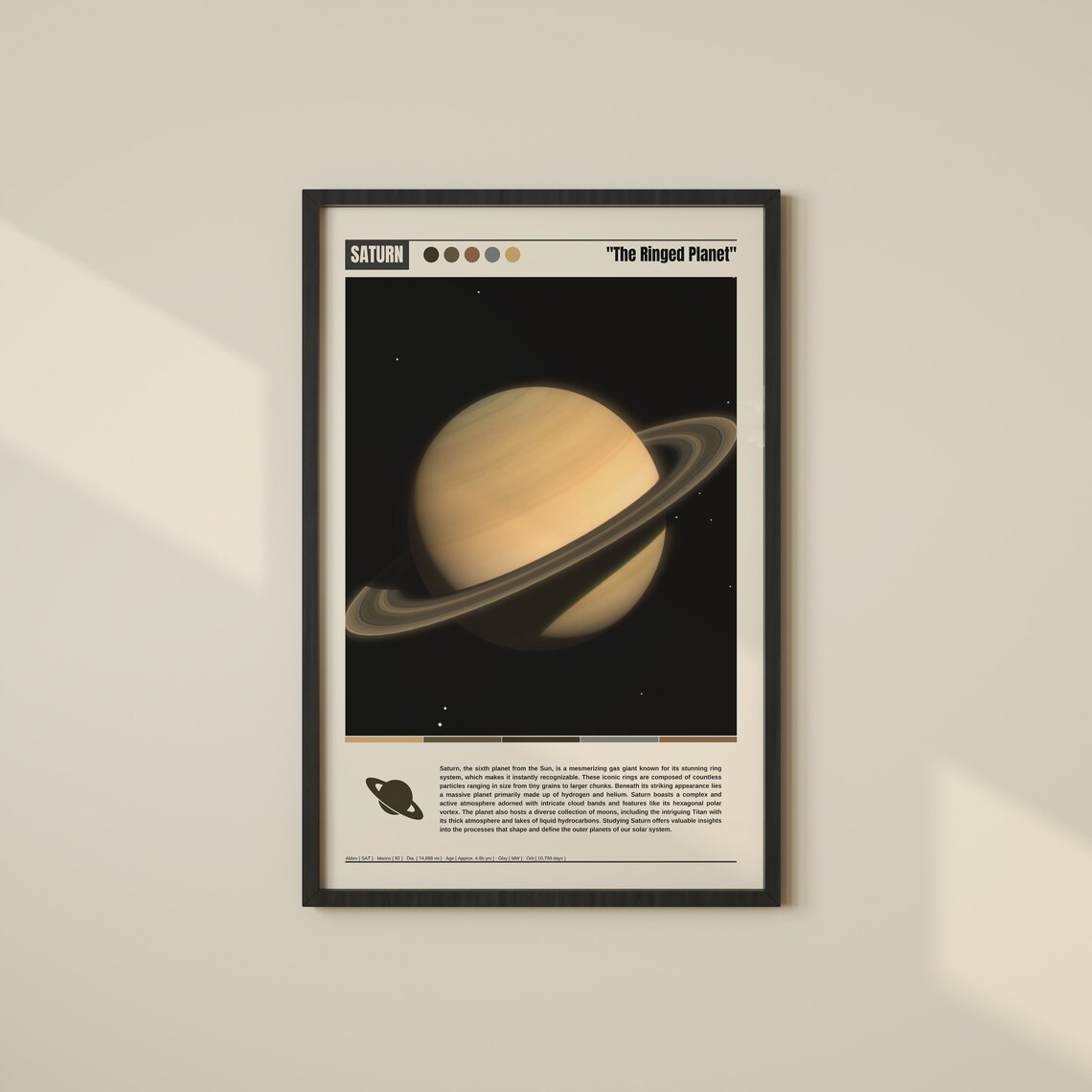 Saturn Poster, Outer Space Planet Wall Art Print