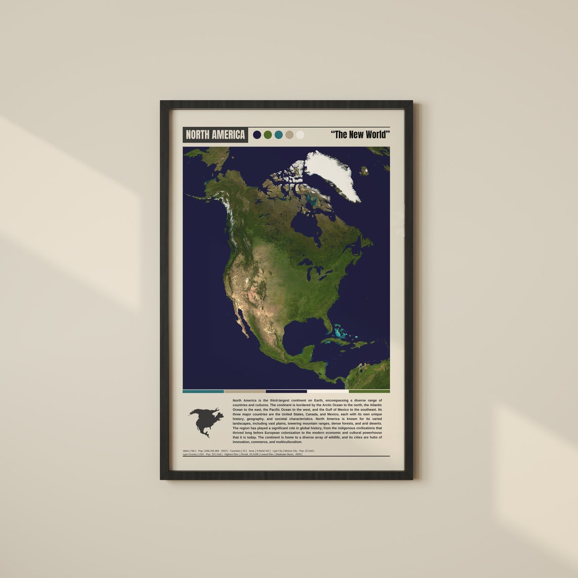 North America The New World Continent Satellite Map View Poster