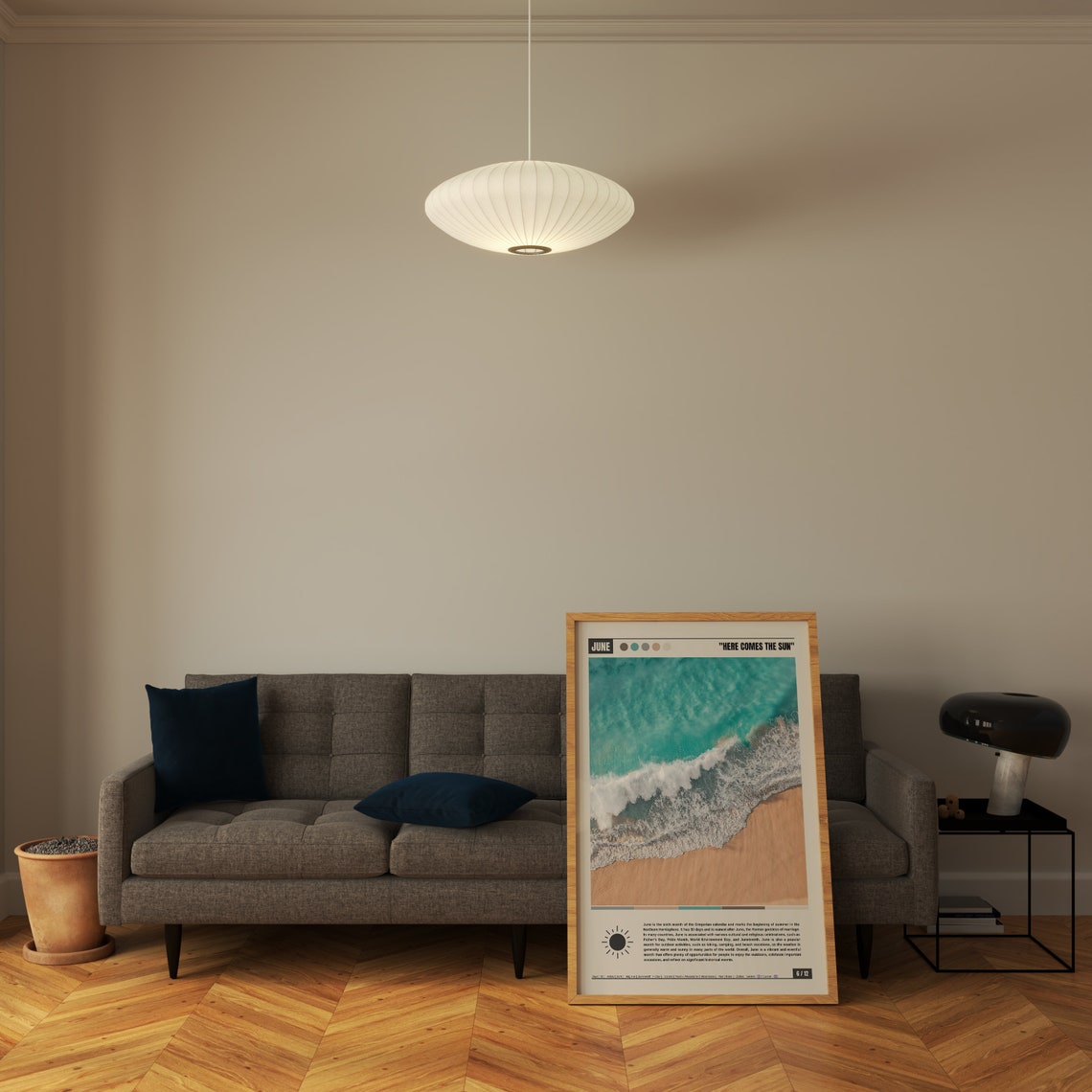 June Here Comes the Sun Turquoise Waves Aerial Beach Scene Poster - Image 5