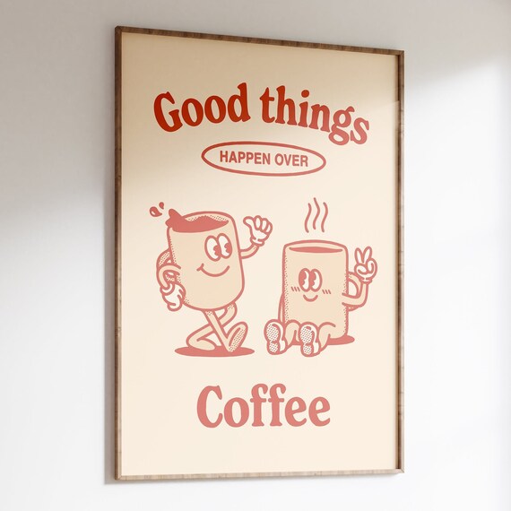 Retro Coffee Poster, Kitchen Coffee Wall Art