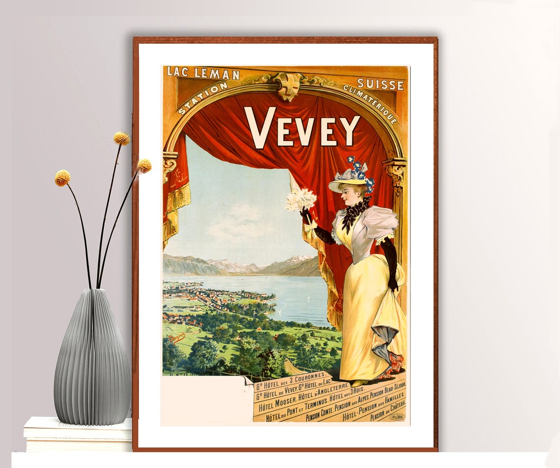 Vevey Switzerland Lake Geneva Belle Epoque Lakeside Travel Poster