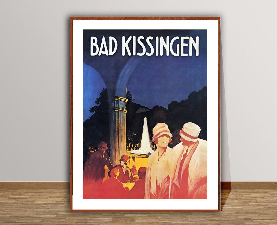 Bad Kissingen Night Fountain Promenade Vintage German Spa Town Poster - Image 3