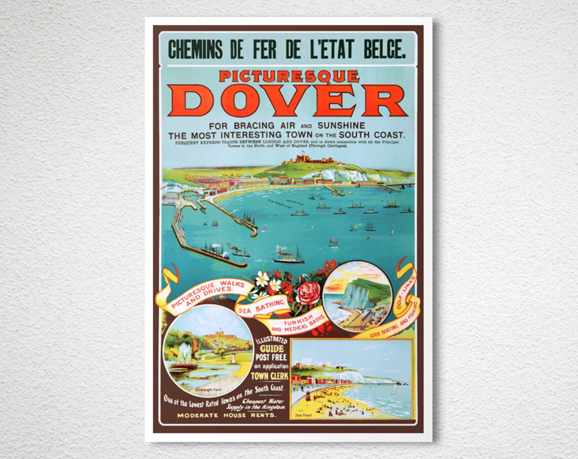 Picturesque Dover England Seaside Town Belgian Railways Travel Poster - Image 2