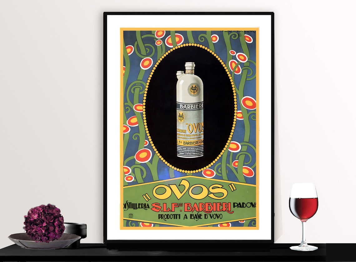 Ovos Barbieri Padova Egg Liqueur Art Nouveau Bottle Ad Poster
