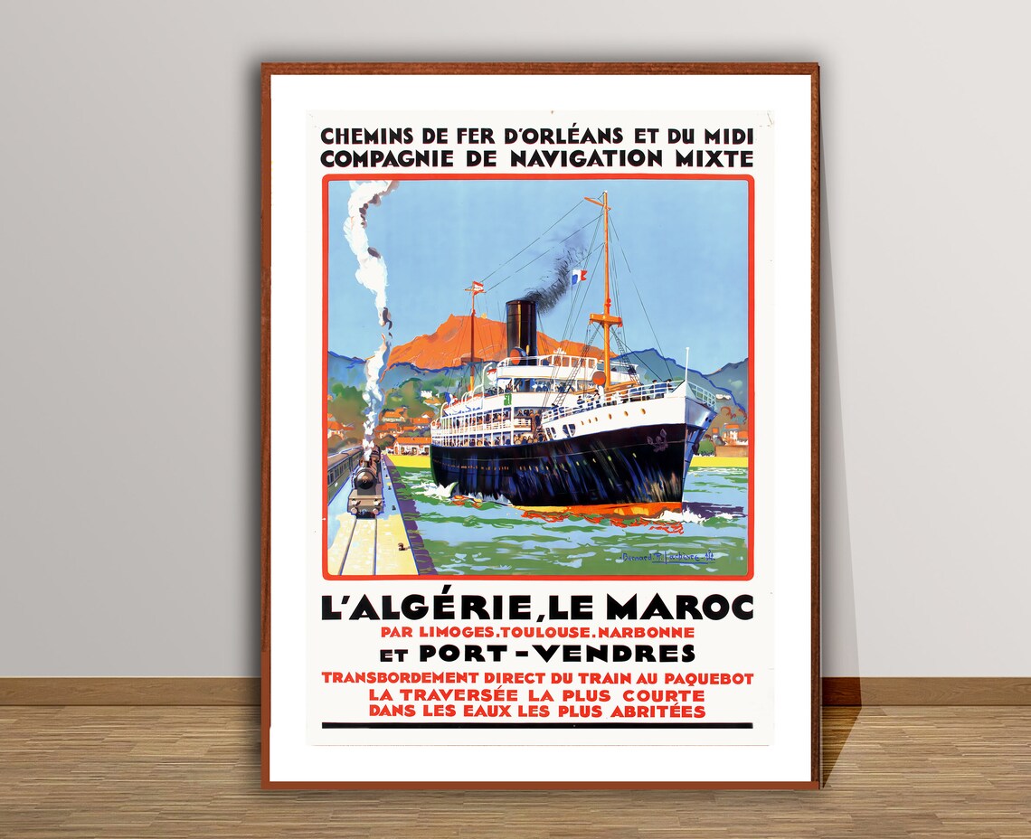 Vintage Algeria Morocco Steamship Travel Poster French Rail Art Deco