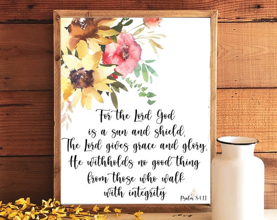 Psalm 8411 Inspirational Sign Sunflower Bouquet 5x7 8x10 11x14 16x20 Scripture Print Bible Verse Wall Art Diy Home Decor