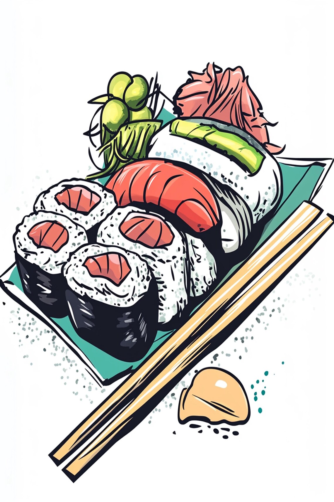 Colorful Sushi Platter With Chopsticks Japanese Food Art Poster - Image 3
